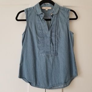 Polka dot chambray tank top